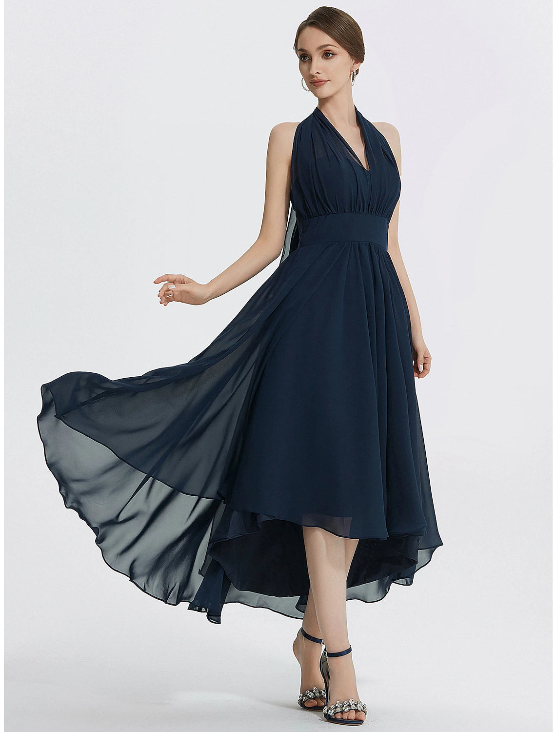 Model showcasing the flow and drape of the chiffon fabric.