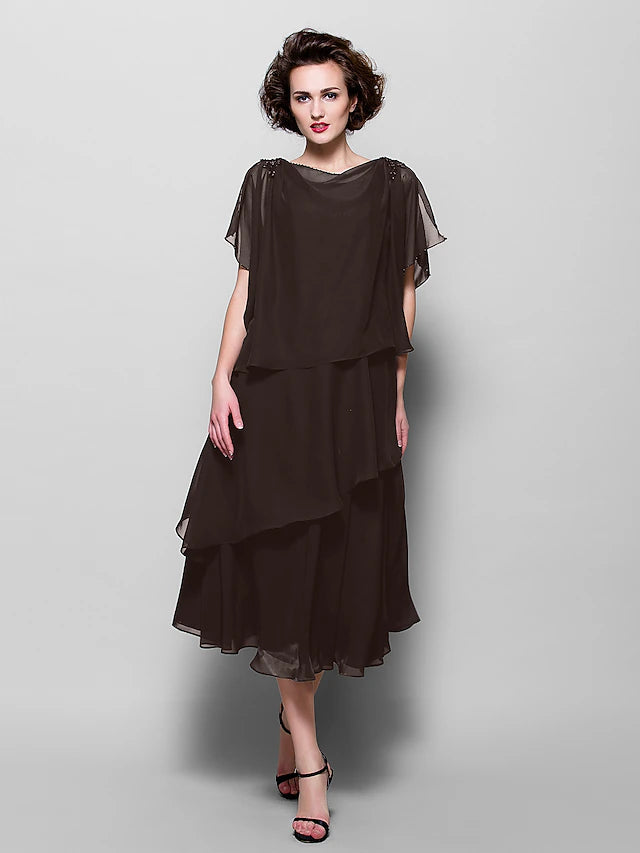 Side profile of the A-line dress, highlighting the flowing chiffon fabric.
