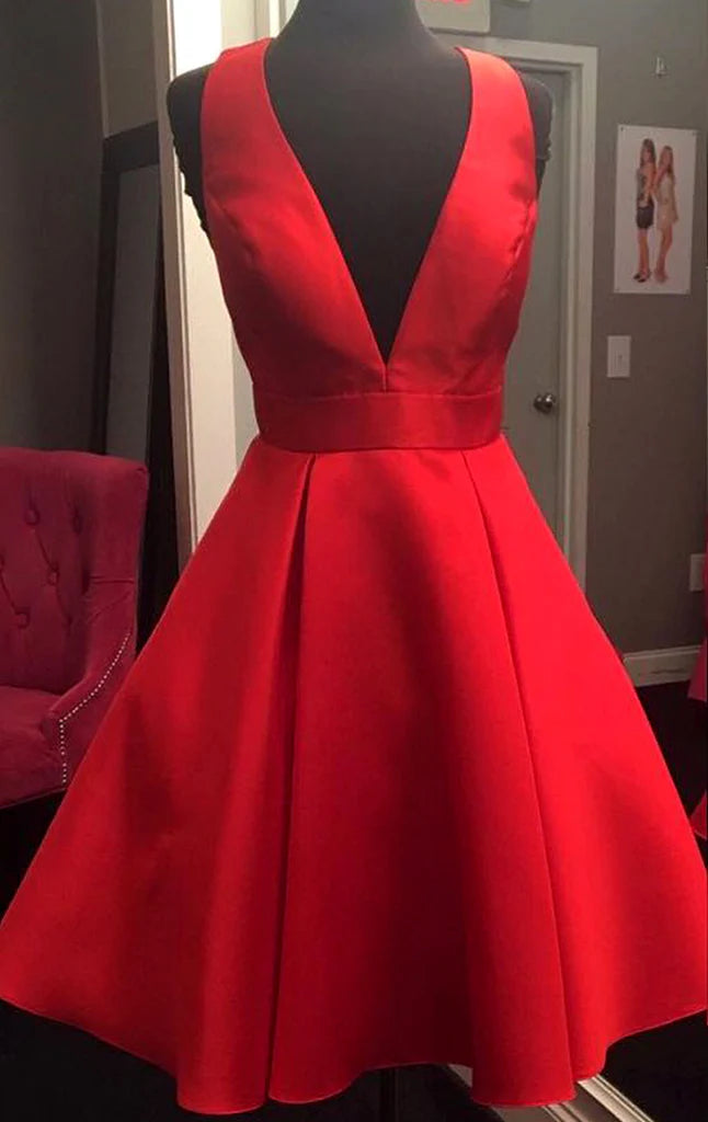 Elegant deep V-neck prom gown with an A-line silhouette.