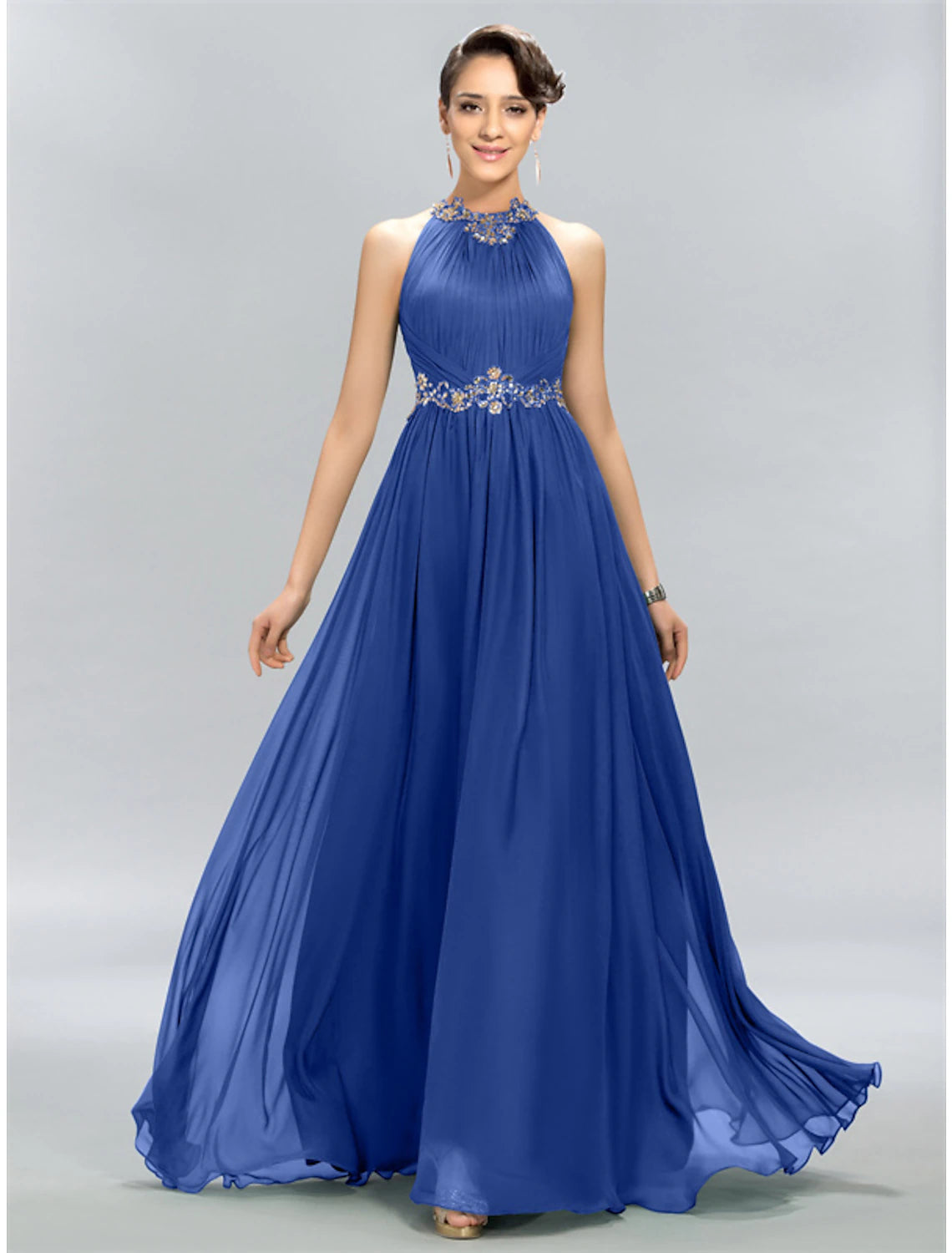 Back view of the A-Line halter neck maxi dress.