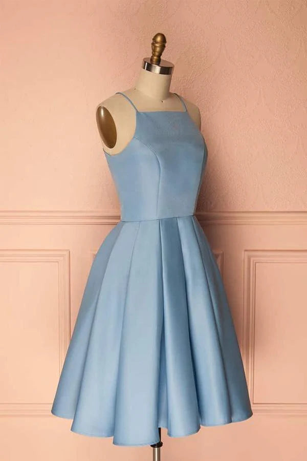 Halter sleeveless short A-line homecoming dress.