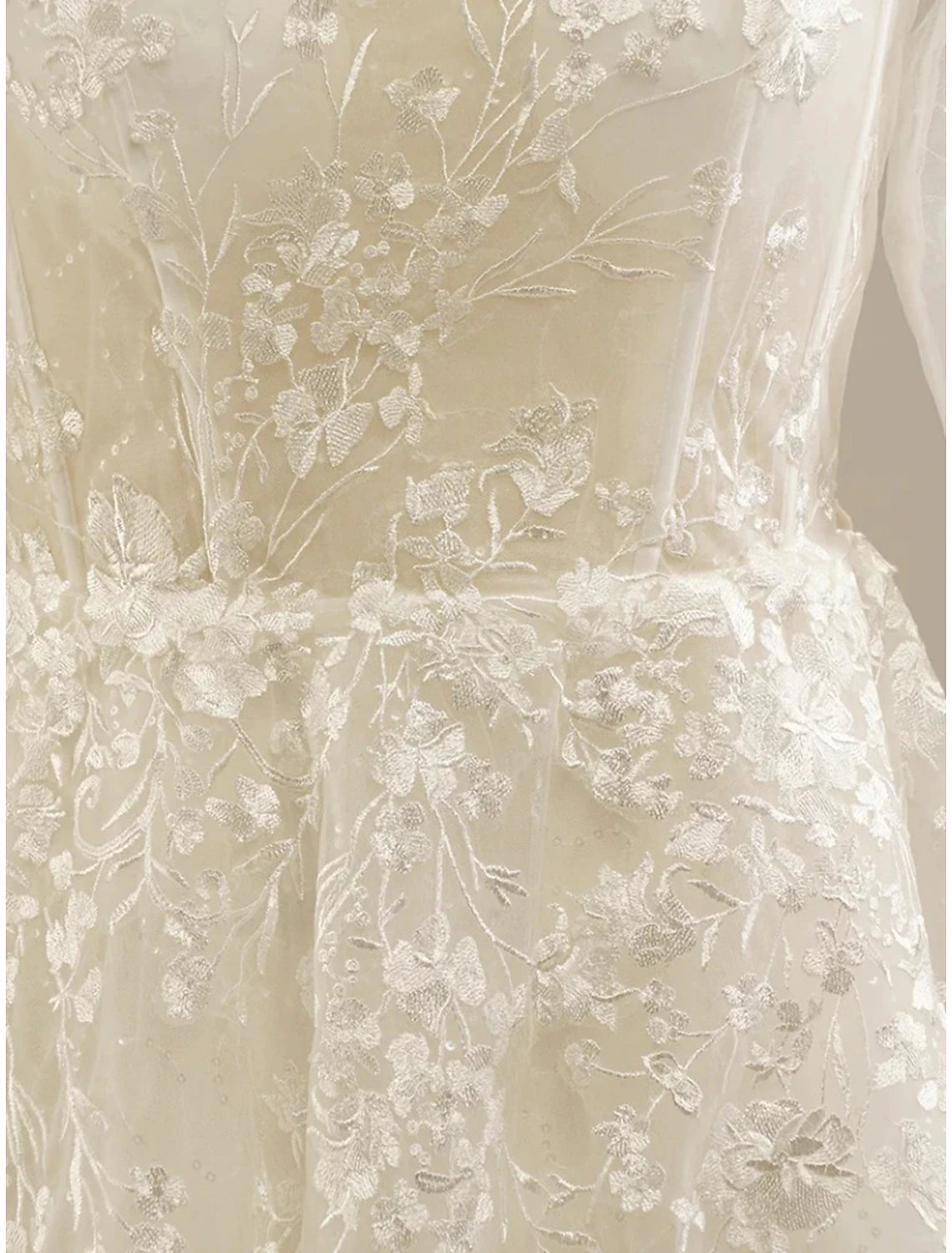 Another angle of the high neck sleeveless A-Line wedding dress.