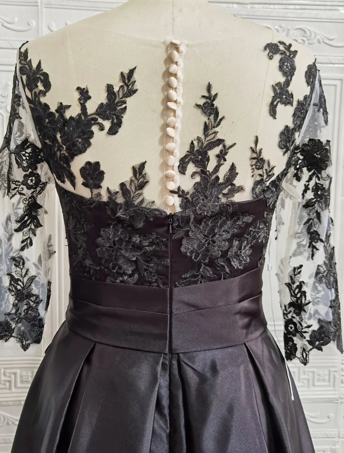 Side view of the A-line formal gown, highlighting the high slit.