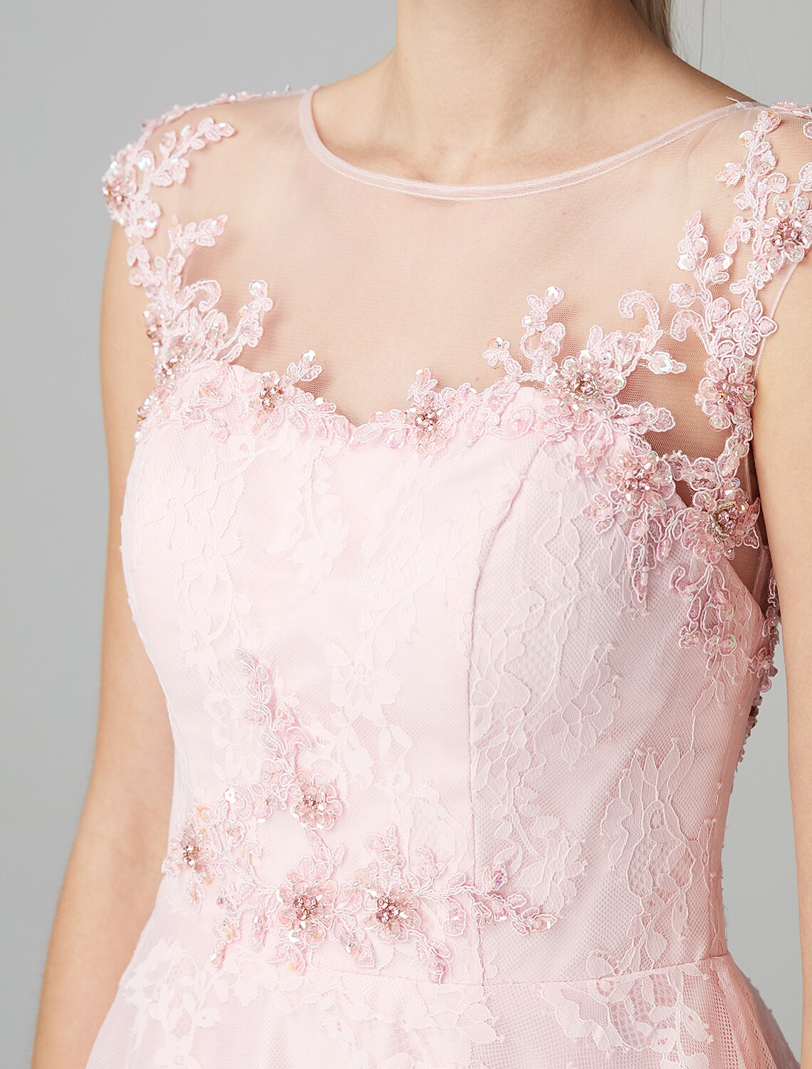 Side view of the elegant A-Line evening gown.