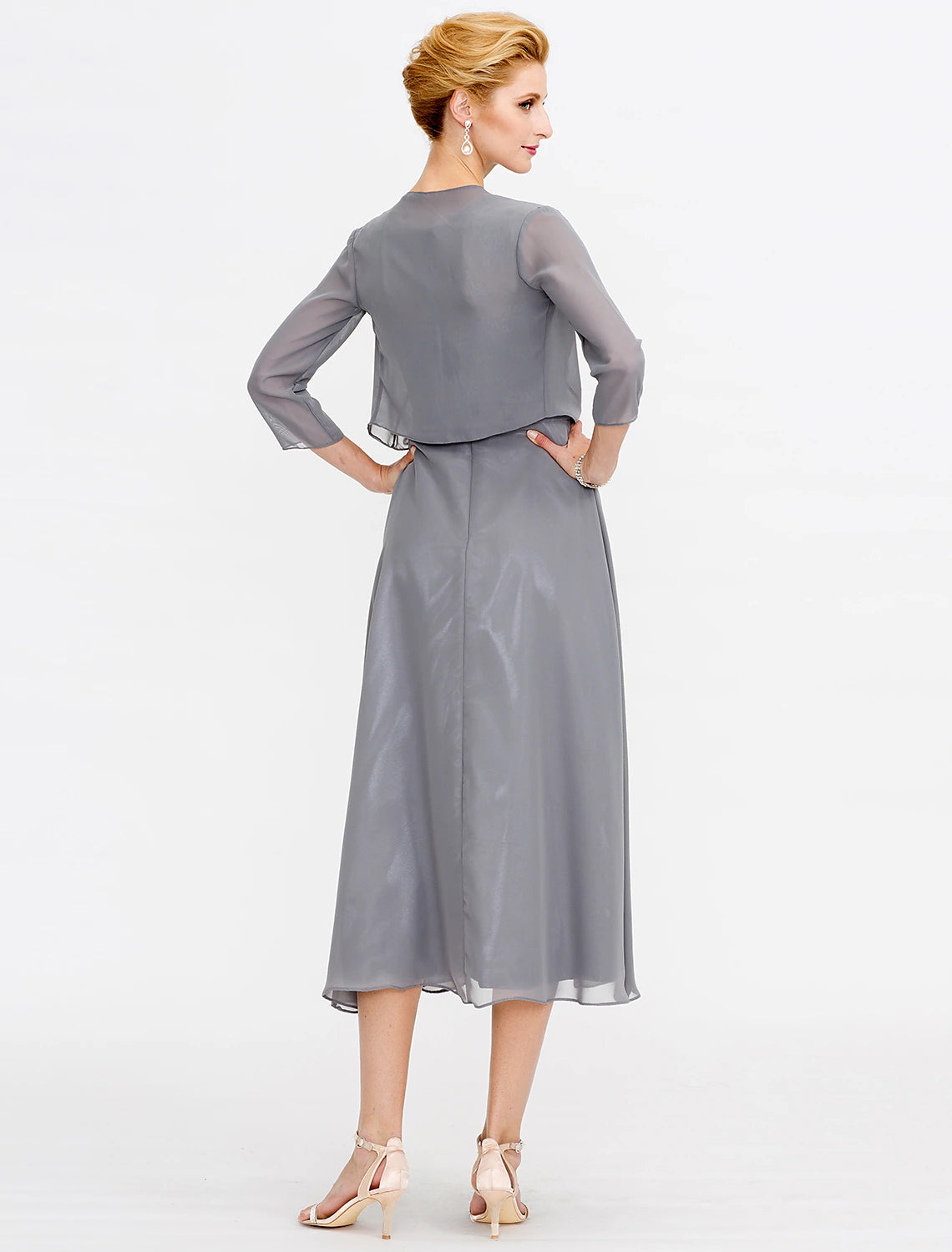 Detail of the chiffon fabric and subtle pleats on the A-Line gown.