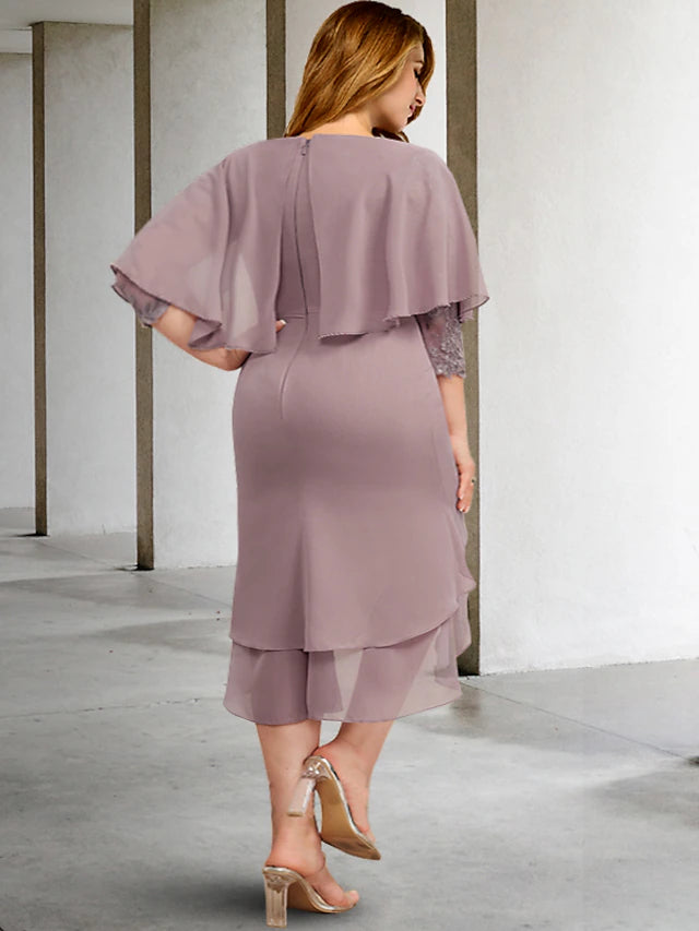 Back view of the formal plus size chiffon gown.