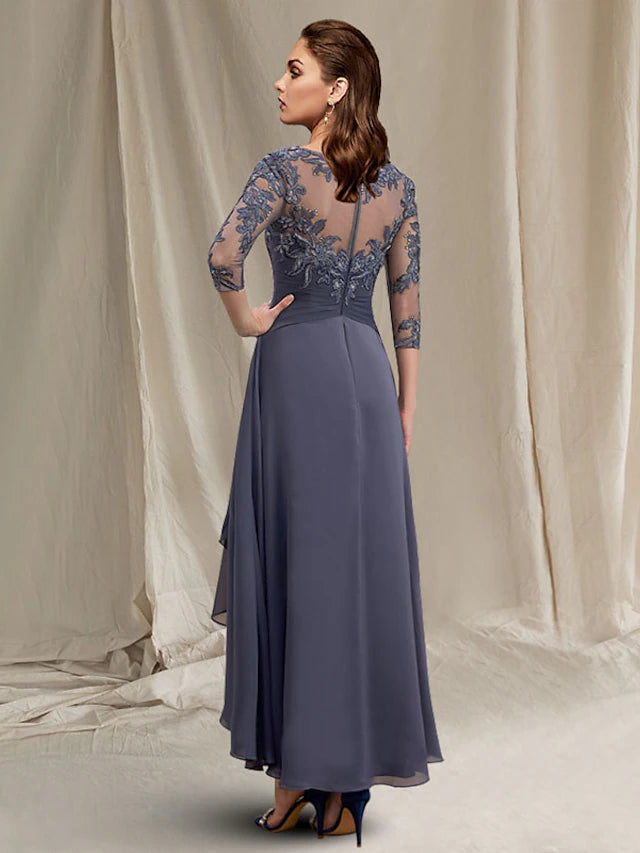 Close-up of chiffon and lace fabric with sequin details.