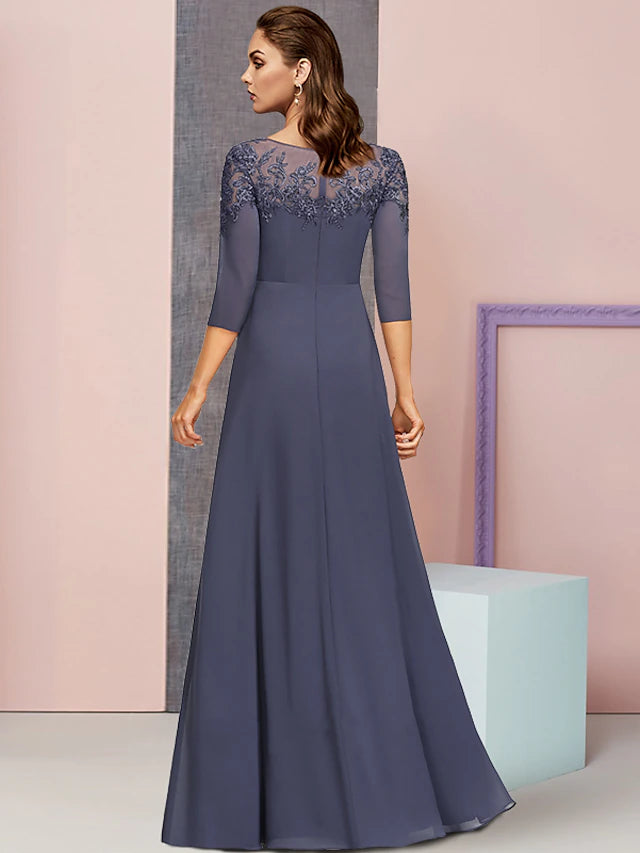 Close-up of the delicate chiffon lace fabric with sequin appliques.