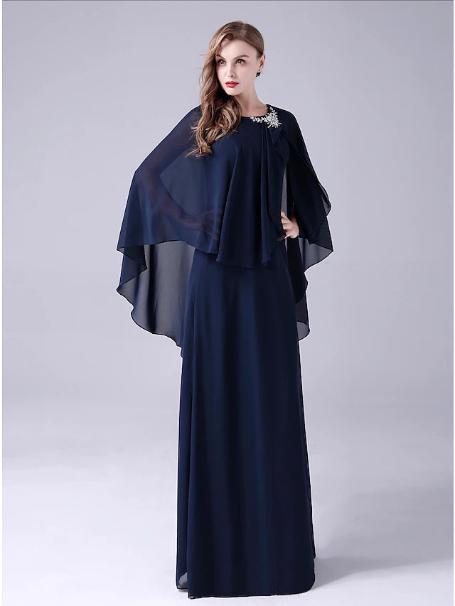 Side profile of the A-line dress, highlighting the flowing chiffon skirt.