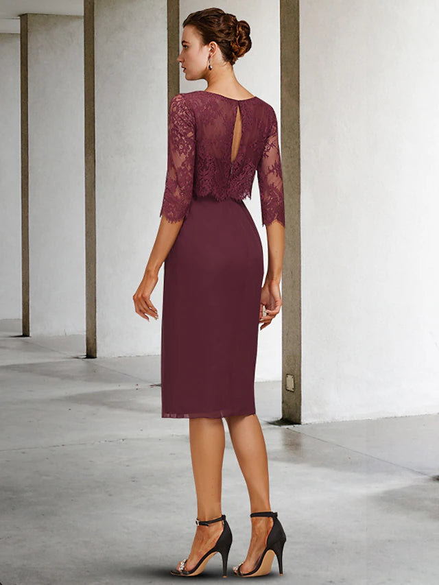 Close-up of the chiffon and lace fabric with delicate pleats on the Mother of the Bride dress.