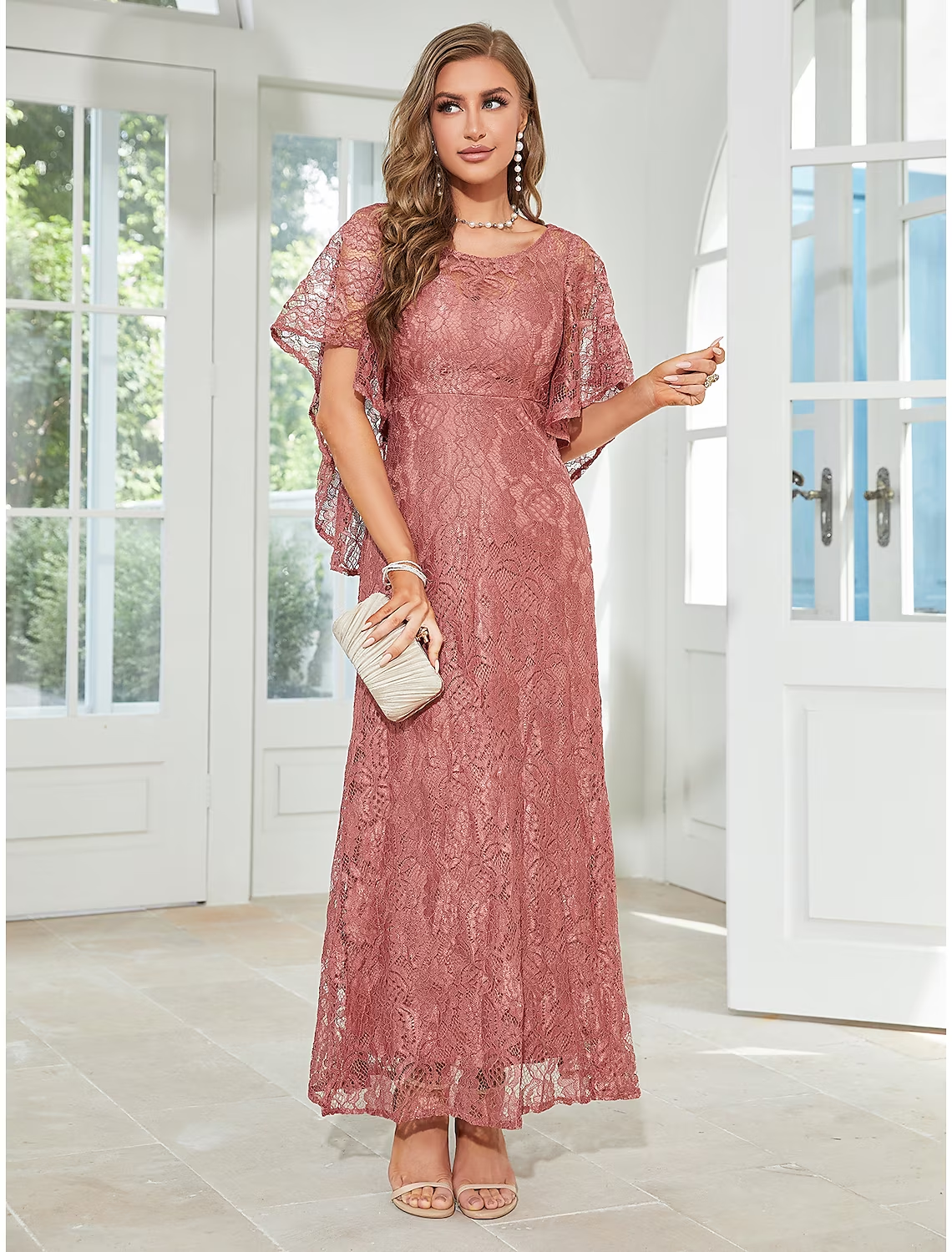 Full length view of the A-line dress, suitable for formal occasions.