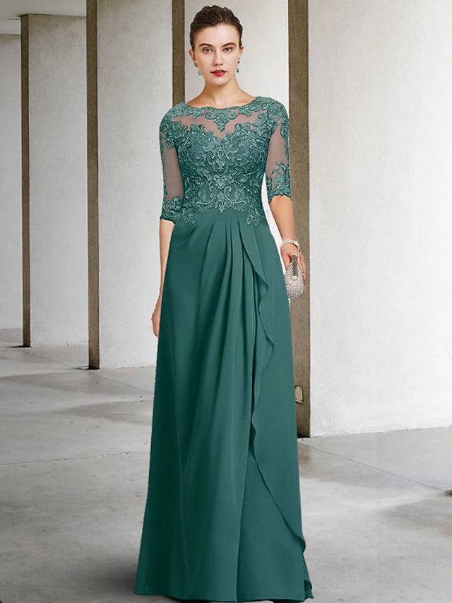 Full length view of the sophisticated Mother of the Bride gown.