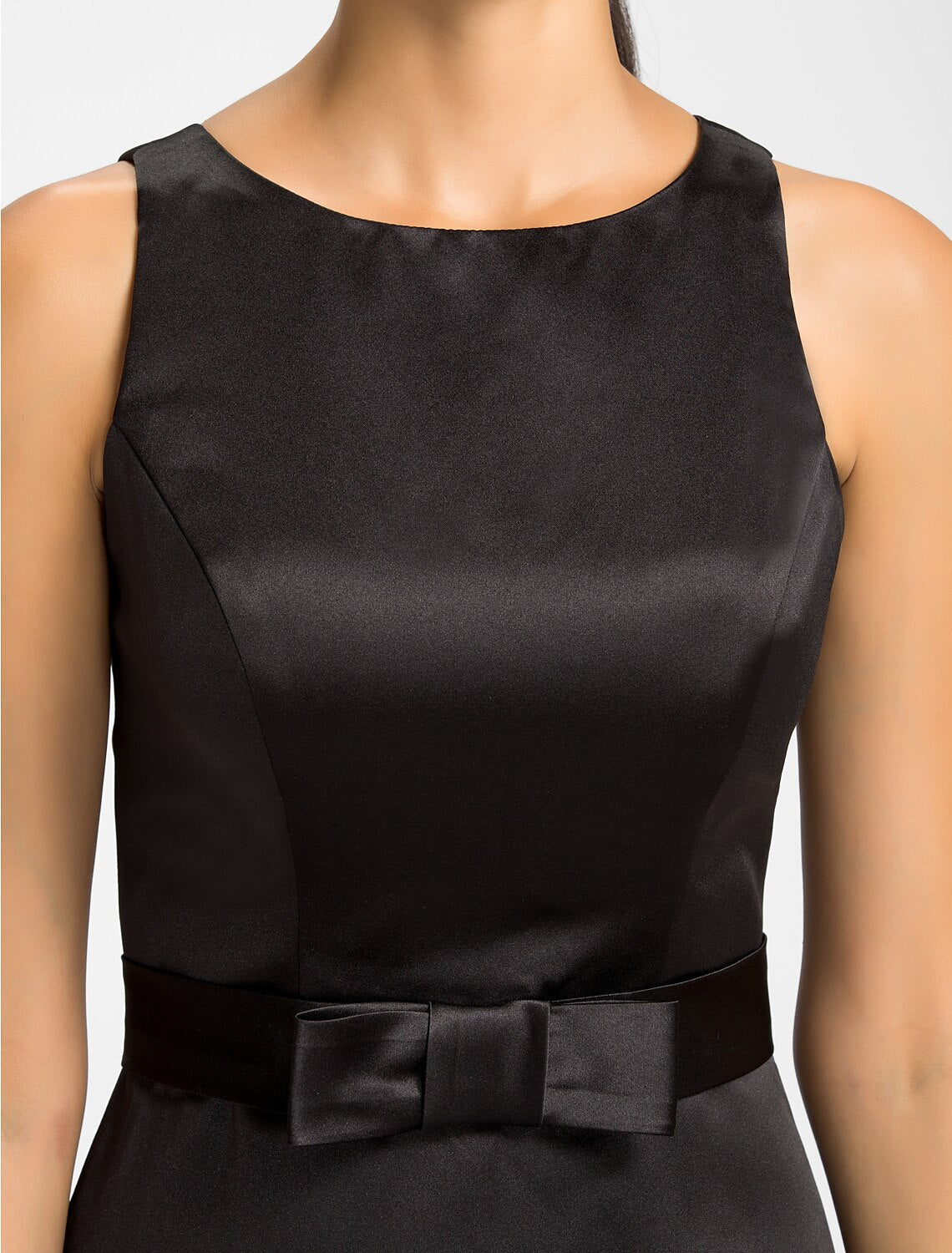 Full view of the satin A-line dress, suitable for wedding parties.