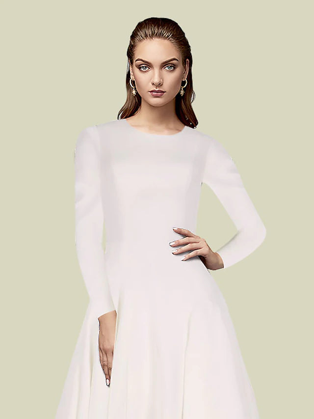 Side view showcasing the elegant drape of the A-line dress.