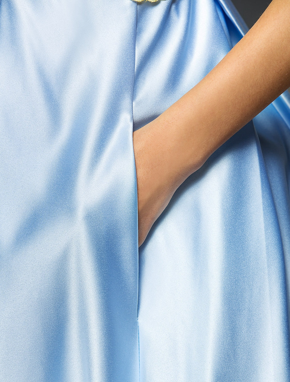 Full length view of A-Line tea length party dress.