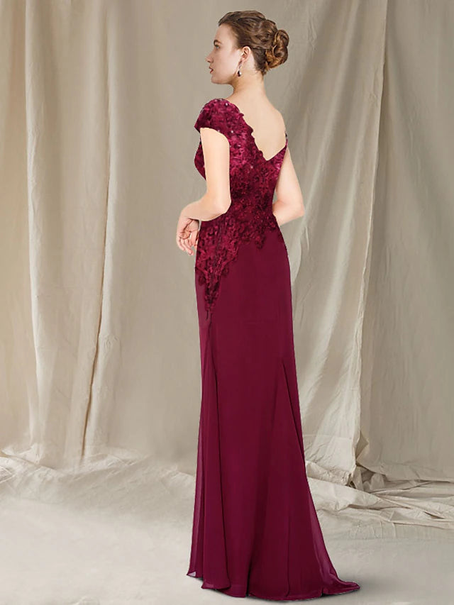 Back view of the elegant A-Line dress, highlighting chiffon and lace details.
