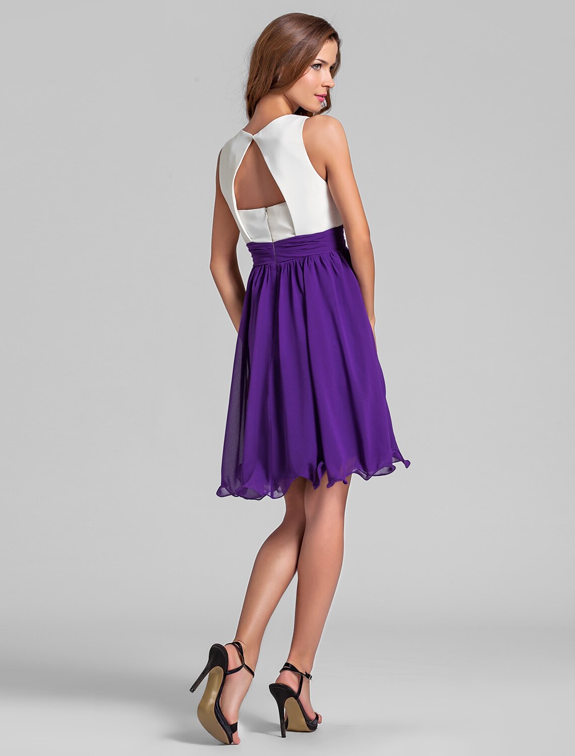 Back view of the A-line chiffon bridesmaid dress showcasing criss-cross straps.