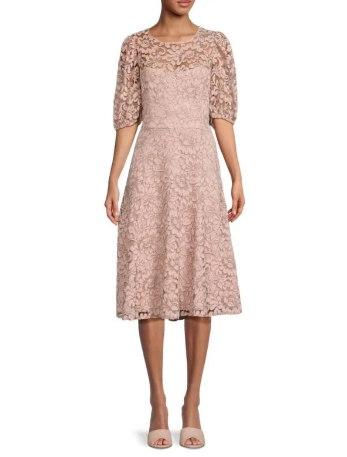 Back view of the knee-length A-line dress showing ruching details.