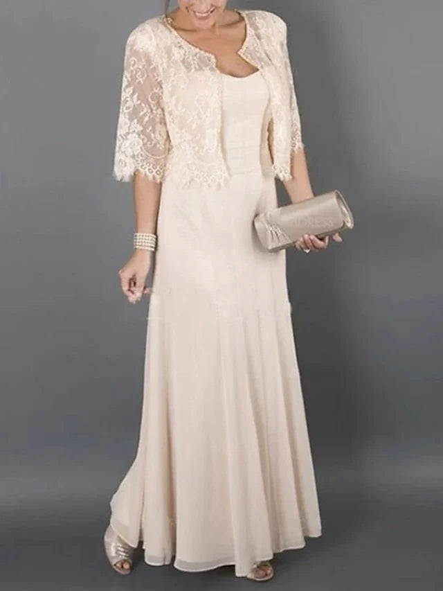 Full view of the A-Line lace formal dress for weddings.