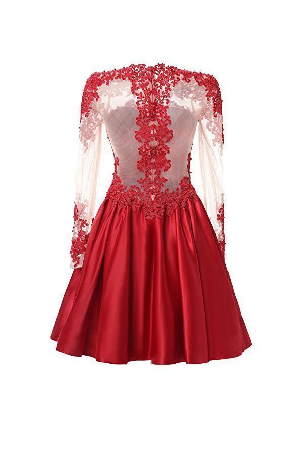 Back view of the A-line long sleeve applique formal dress.