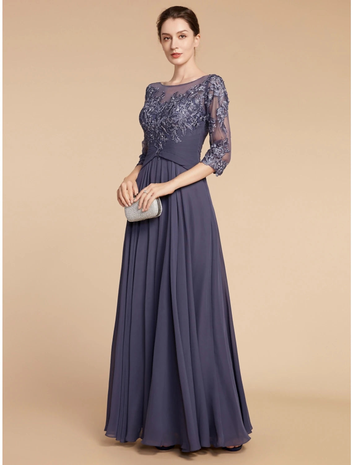 Mother of the Bride dress in a solid color, suitable for formal wedding events.