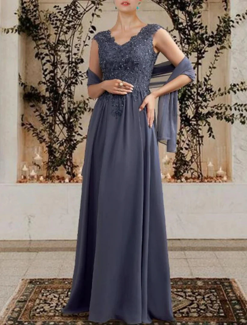 Formal A-Line gown for weddings, showcasing pleats and sequin details.