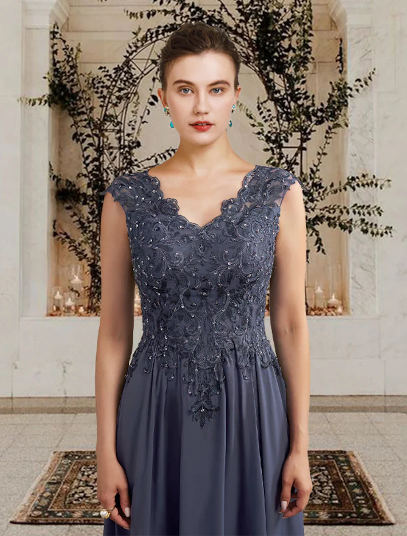 Full view of the elegant A-Line Mother of the Bride dress, suitable for special occasions.