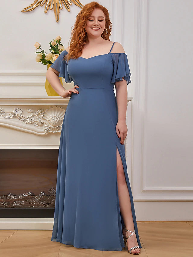 Close-up of the off-shoulder neckline and ruffled detail.