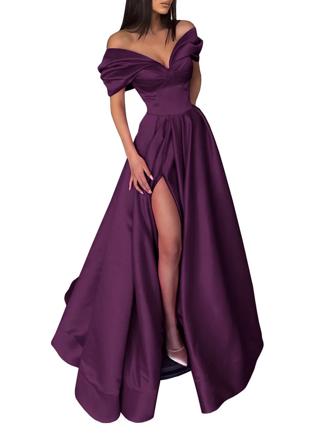 Elegant A-Line off-shoulder long prom dress for formal events.