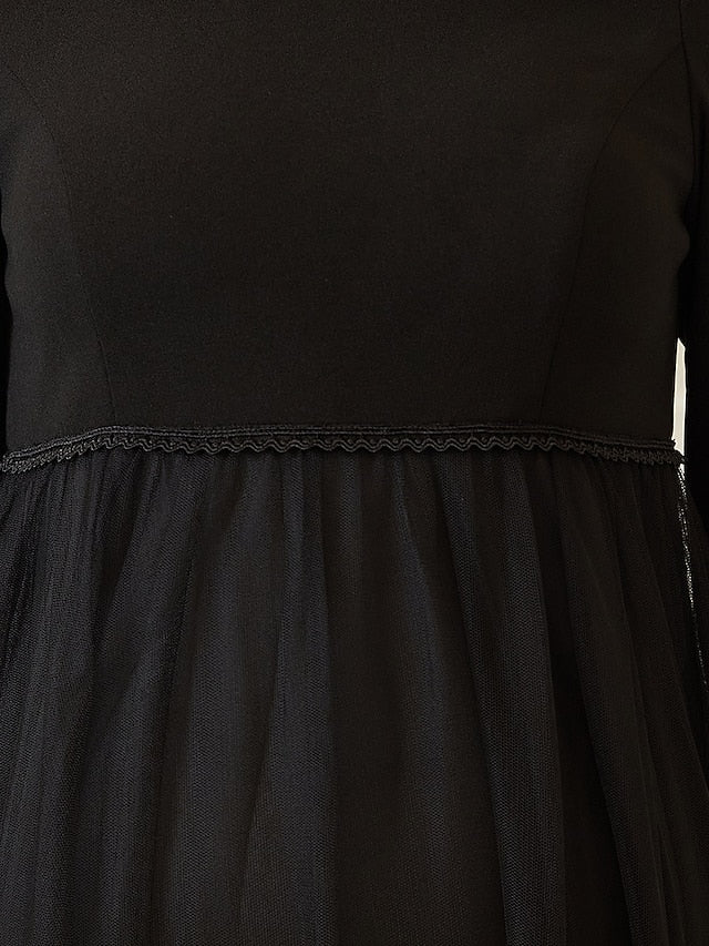 Model wearing the A-line off-shoulder mother of the bride dress, showcasing its elegant silhouette.