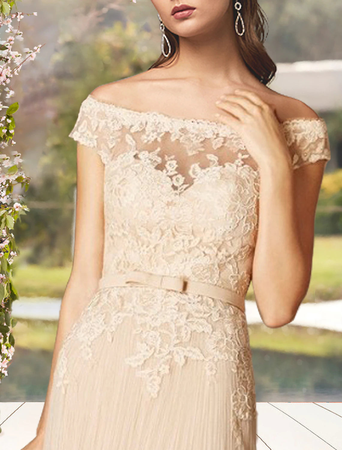 Back view of the elegant A-line Mother of the Bride dress, highlighting the floor-length skirt.