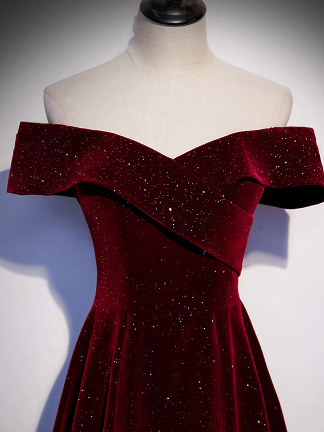 Back view of the elegant velvet long prom dress.