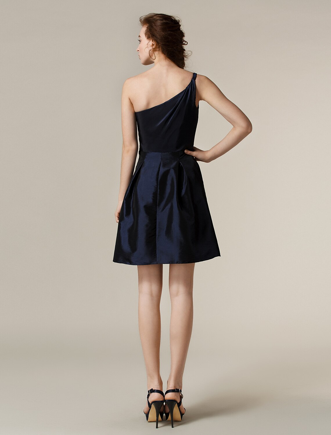 Back view of the A-Line one-shoulder taffeta mini dress.