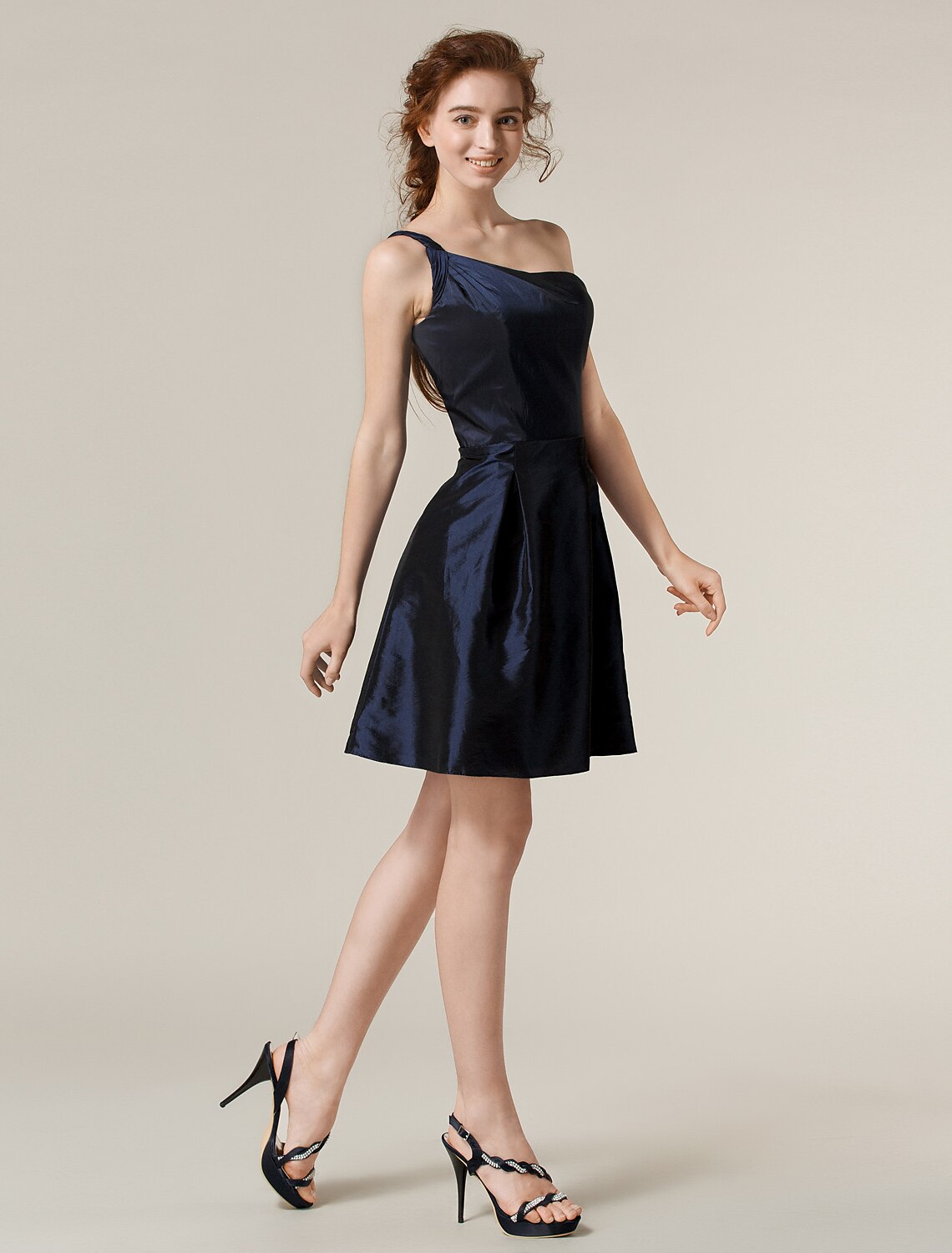 Full view of the A-Line taffeta mini dress.