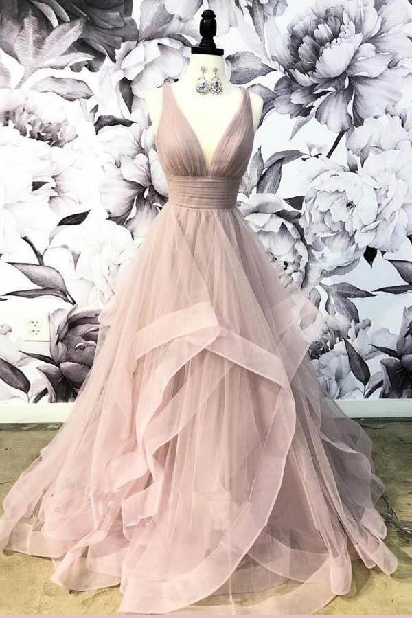 Elegant A-line long prom dress with an open back.