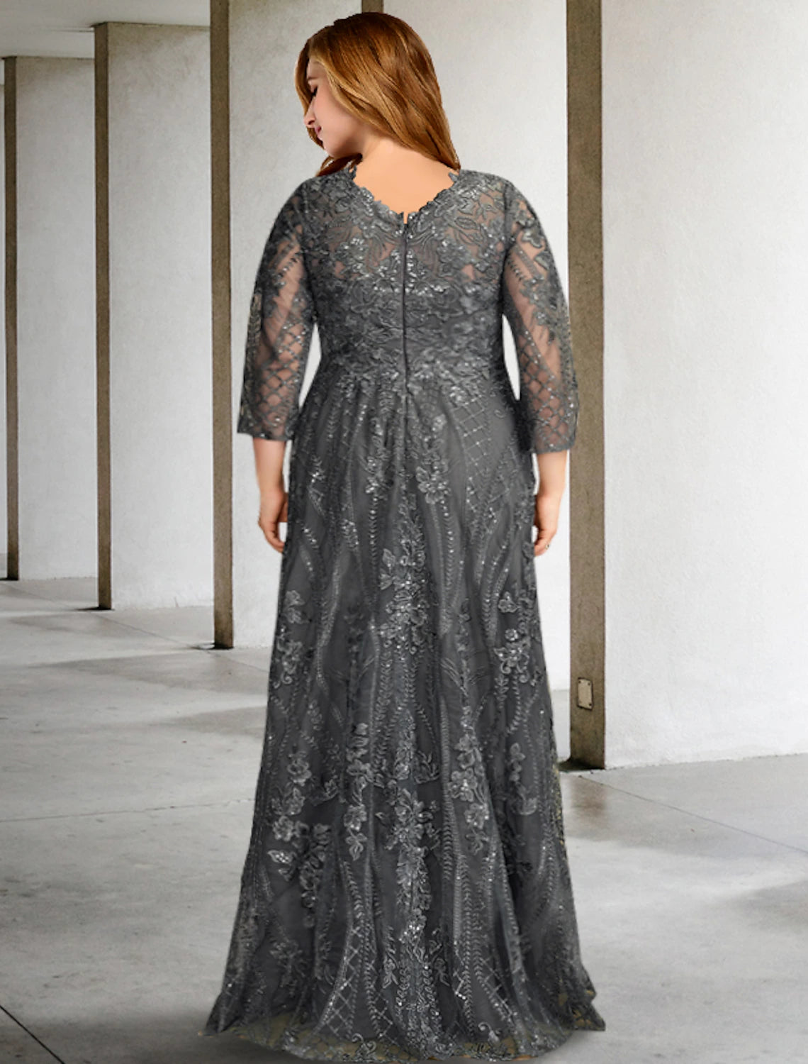 Back view of the A-Line formal dress showing the sweep train.