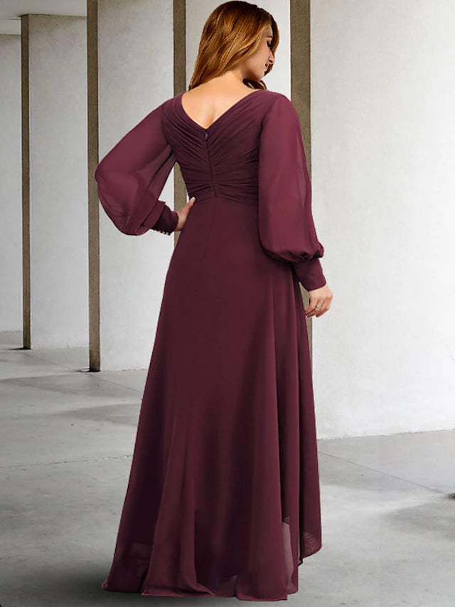 Detail of pleated and ruched chiffon fabric on a formal plus size dress.