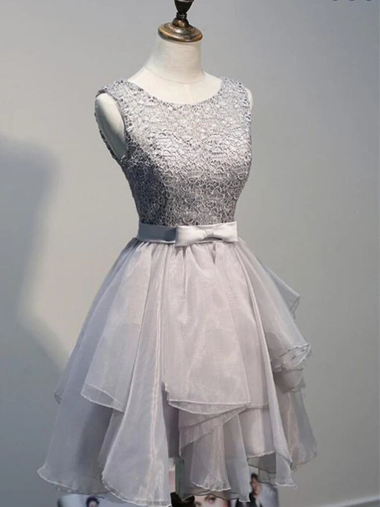 A-line round neck sleeveless short dress for prom.