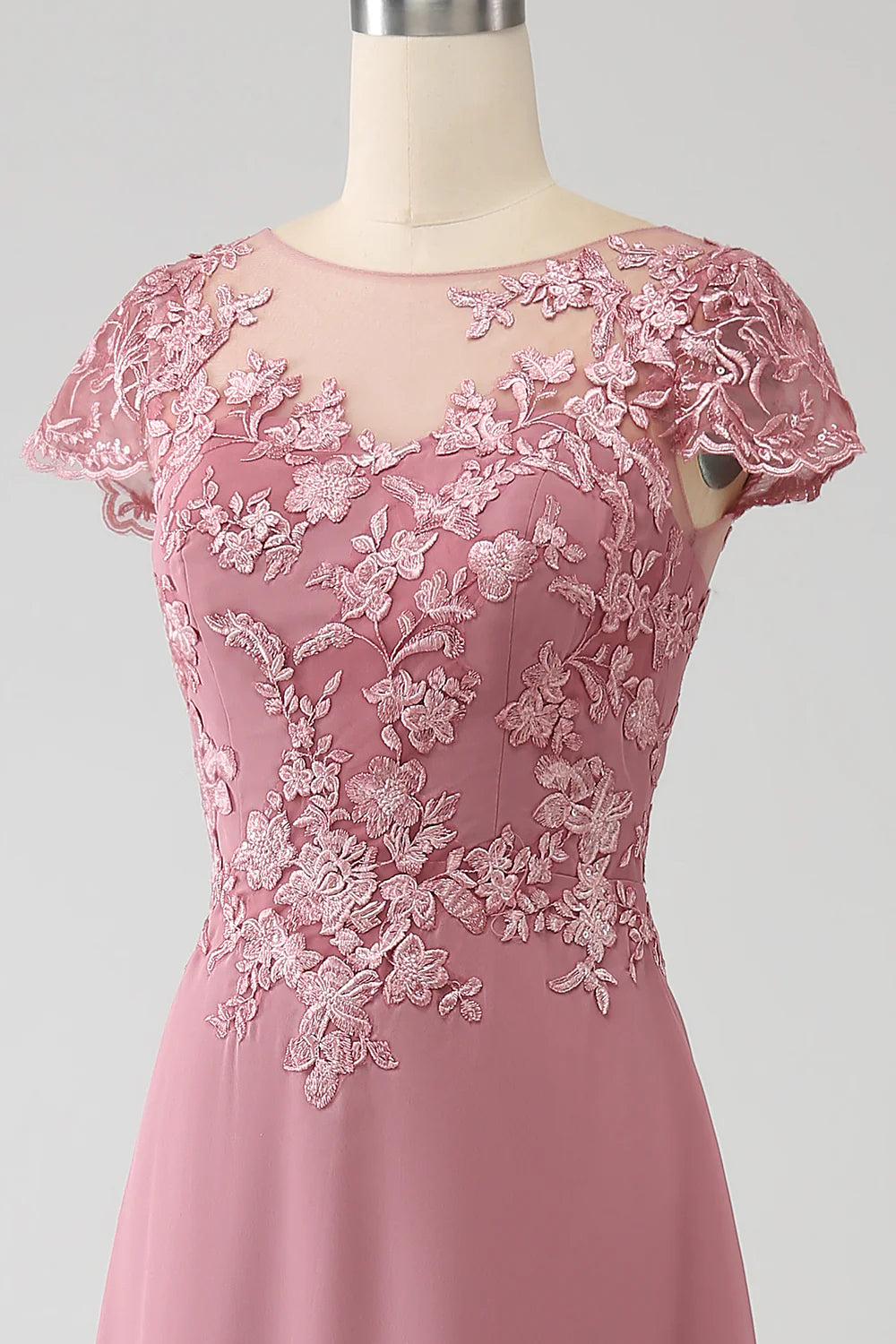 Close-up of the sequin embellishments on the Mother of the Bride dress.