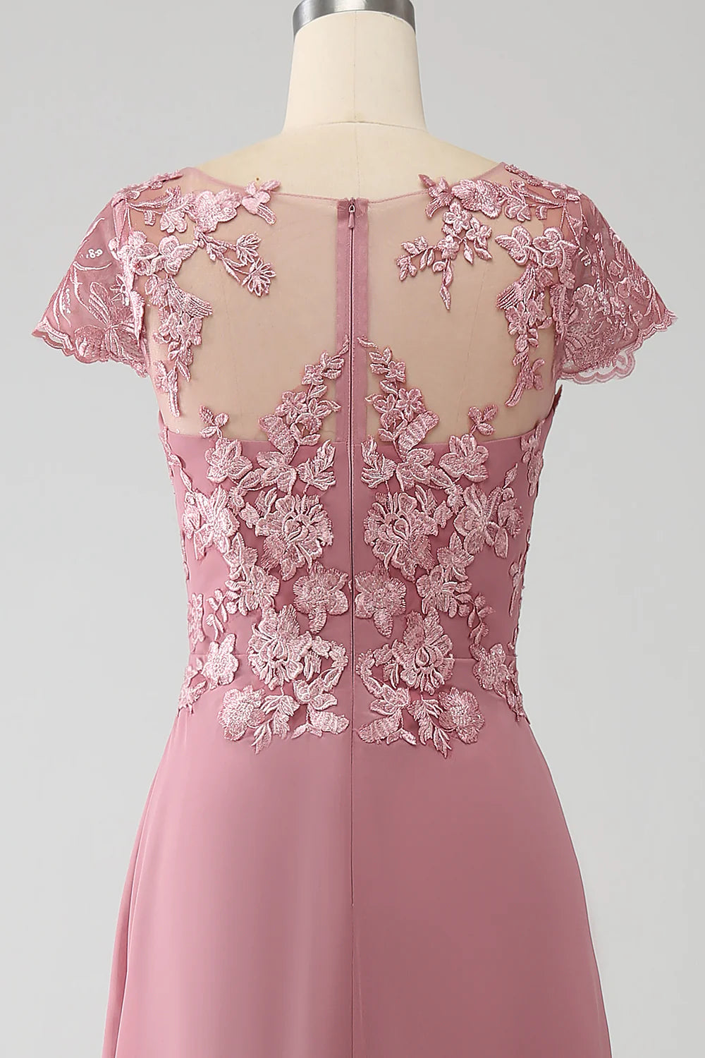Full length view of the A-line tea-length dress, highlighting the silhouette.