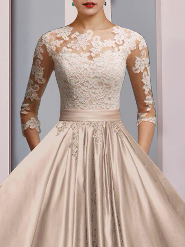 Back view of the A-Line Mother of the Bride gown, showcasing the elegant ankle-length silhouette.
