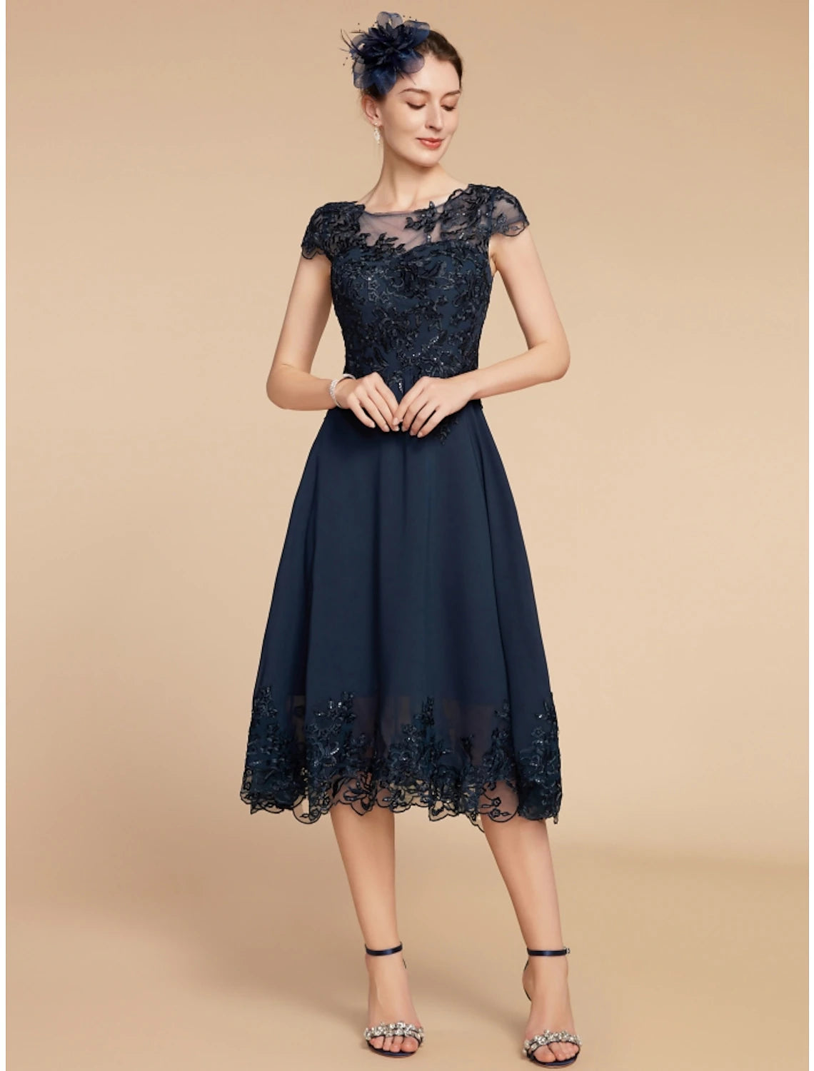 Side view of the elegant A-line dress, showcasing its silhouette.