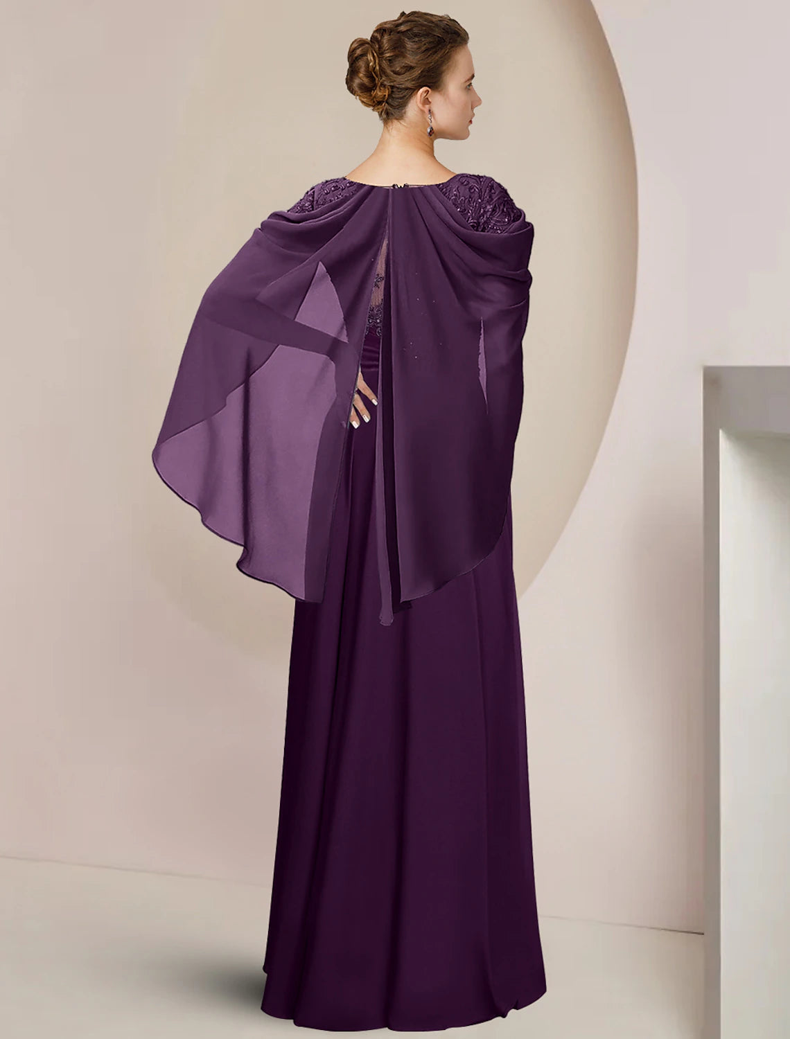 Back view of the floor-length A-Line formal dress.