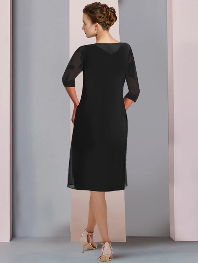Side view of the two-piece dress showing the included wrap jacket.
