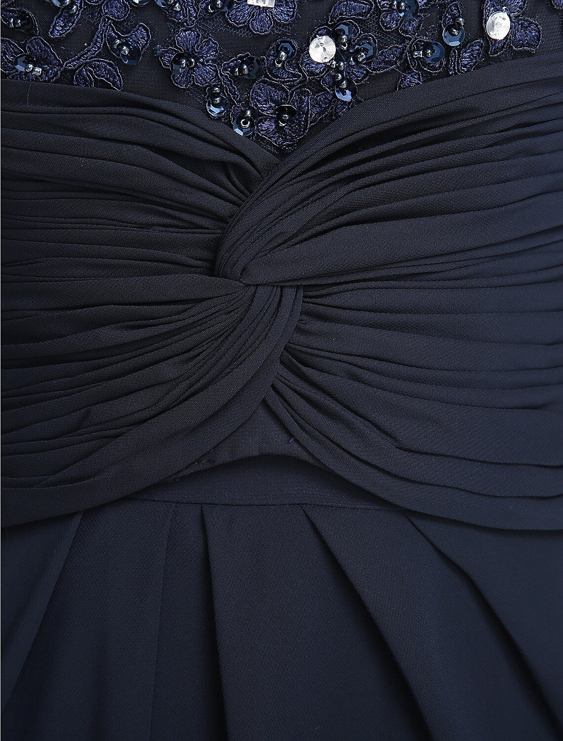 Close-up of the scoop neckline and half sleeve detail.