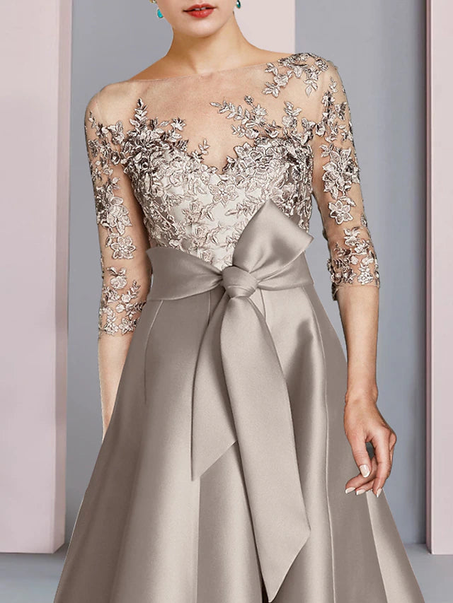 Side view of the elegant A-Line dress, highlighting the half sleeves.