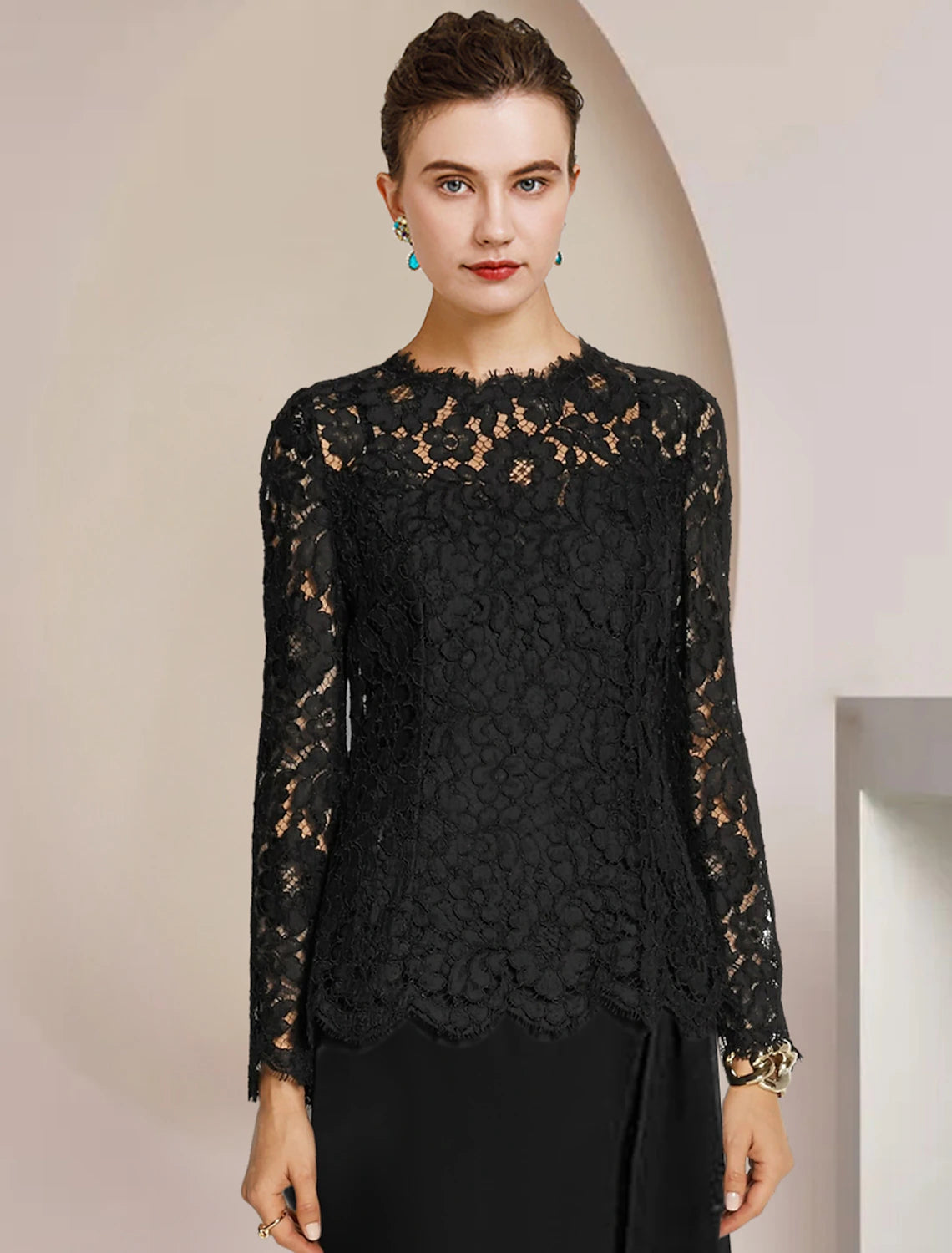 A-line Mother of the Bride dress, showcasing the elegant design and ruching details.