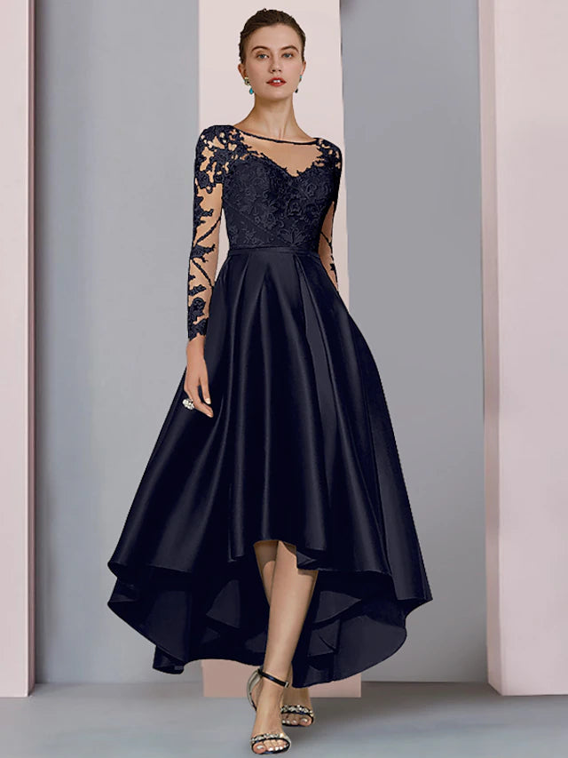 Back view of the A-Line Mother of the Bride dress with scoop neck.