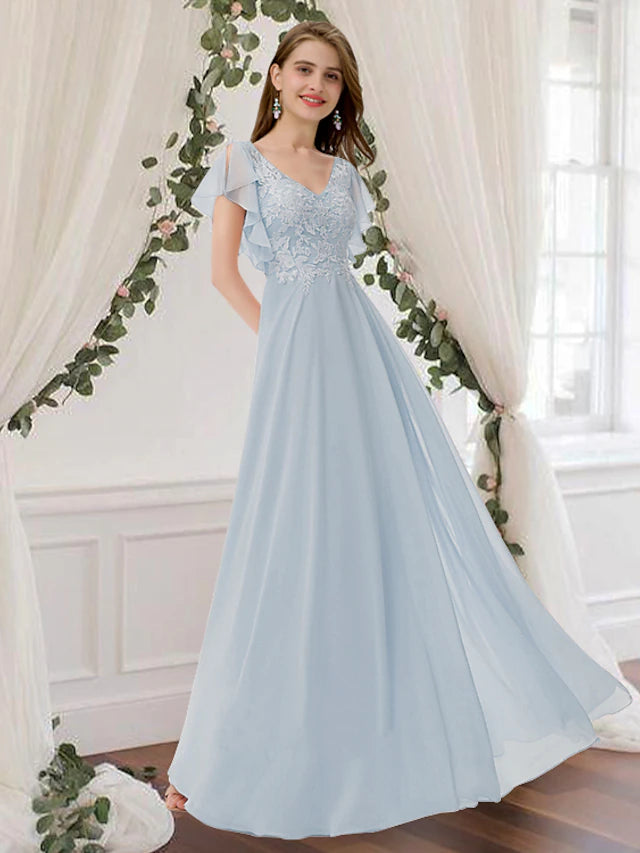 Elegant A-Line bridesmaid dress with scoop neck, floor length, and pleats.