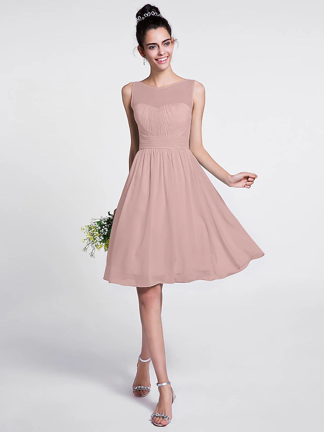 Back view of A-Line knee length bridesmaid dress.